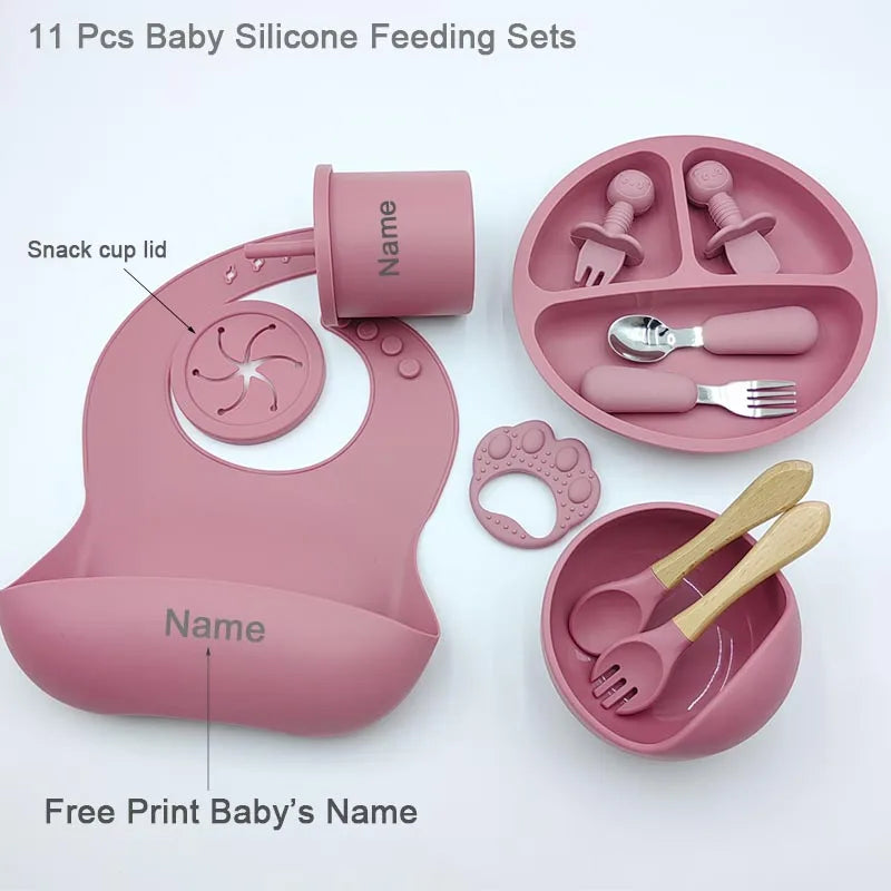 11 Pcs Personalized Silicone Feeding Sets