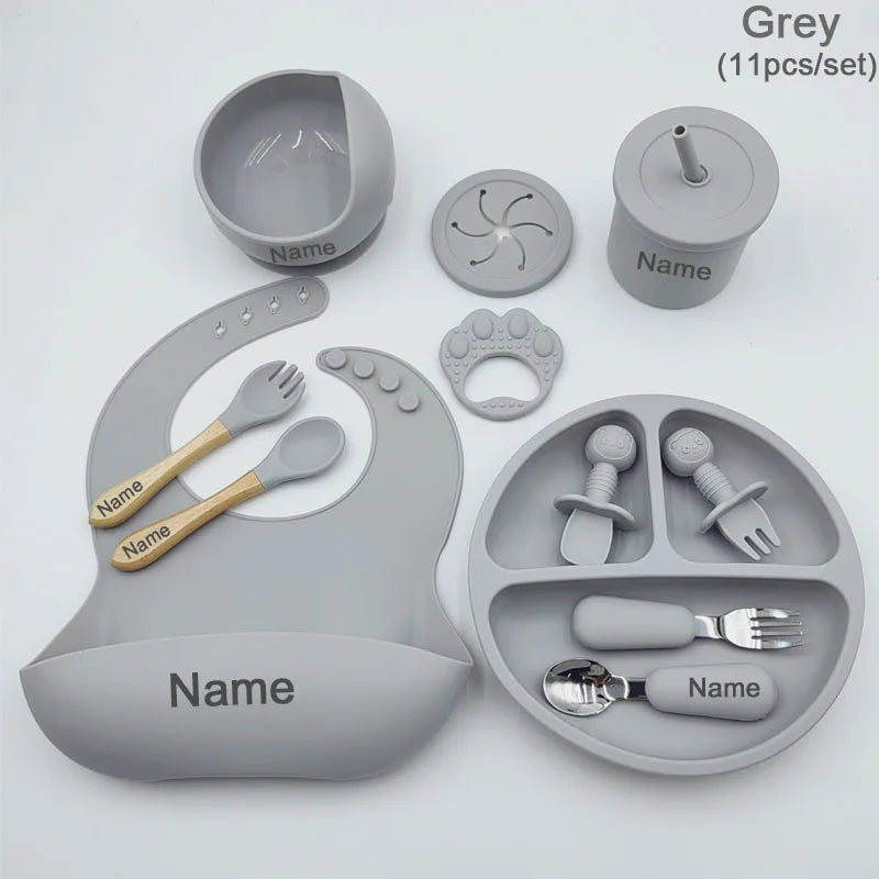 11 Pcs Personalized Silicone Feeding Sets