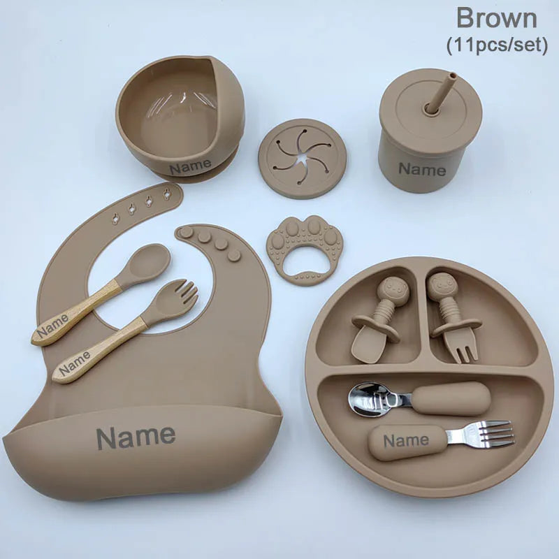 11 Pcs Personalized Silicone Feeding Sets