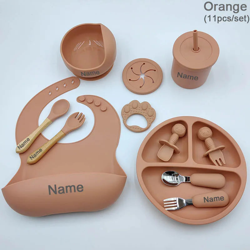 11 Pcs Personalized Silicone Feeding Sets