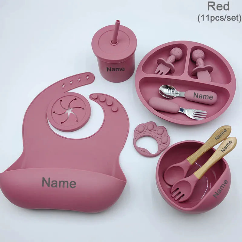 11 Pcs Personalized Silicone Feeding Sets