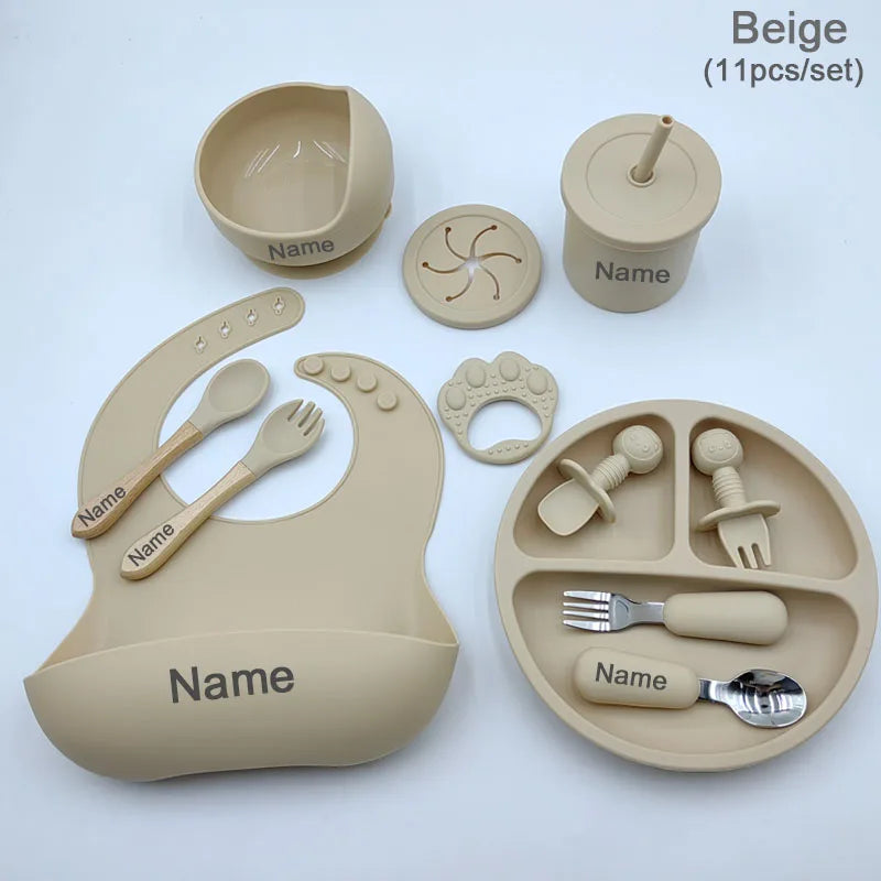 11 Pcs Personalized Silicone Feeding Sets