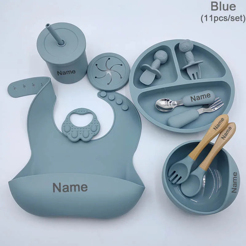 11 Pcs Personalized Silicone Feeding Sets