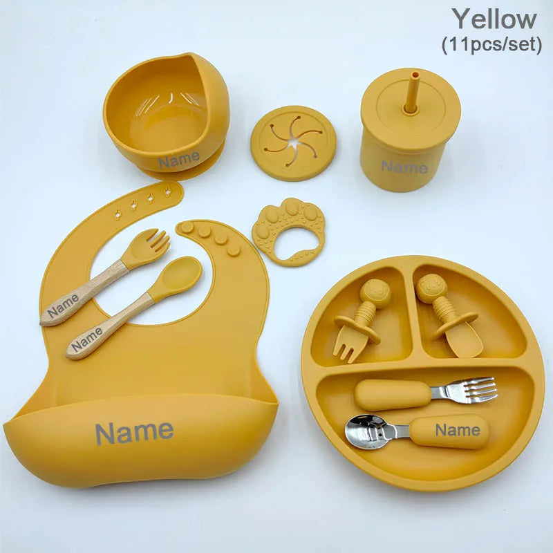 11 Pcs Personalized Silicone Feeding Sets