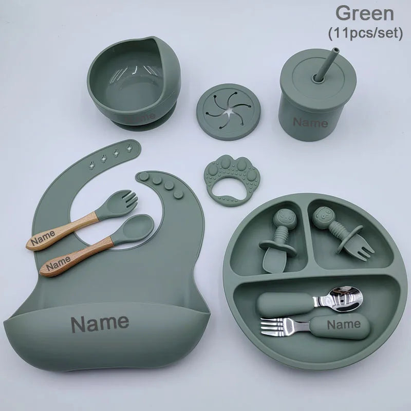 11 Pcs Personalized Silicone Feeding Sets